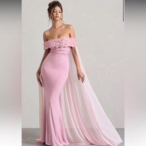 Club L London Pink Off-Shoulder Maxi Dress